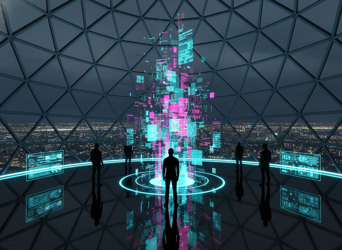 Futuristic cyber dome with hologram